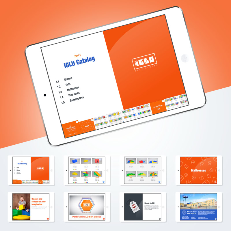 Zīmola IGLU Soft Blocks elektroniskais produkcijas katalogs iPad planšetdatoriem.