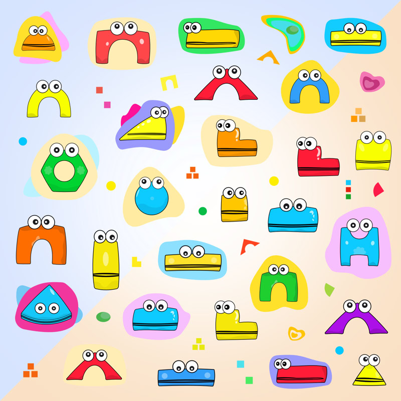 Vektoru zīmējumi IGLU Soft Blocks reklāmas tēli.