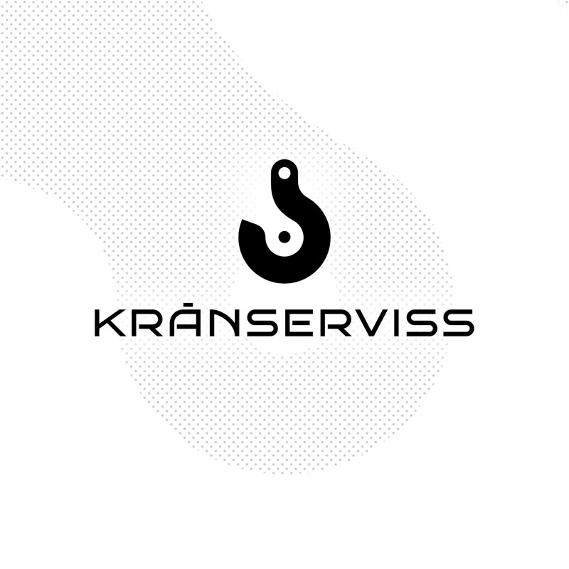 Vektora logo dizains zīmolam Krānserviss, āķis ar punktu vidū, apakšā nosaukums Krānserviss.