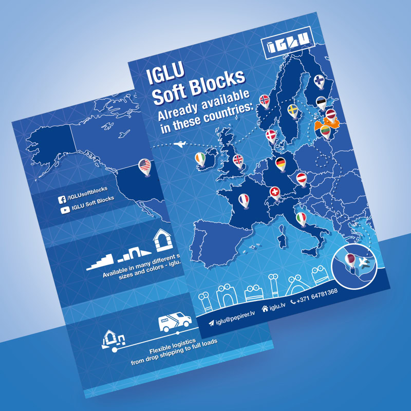 Flajeris, valstis kurās pieejama GLU Soft Blocks produkcija. 