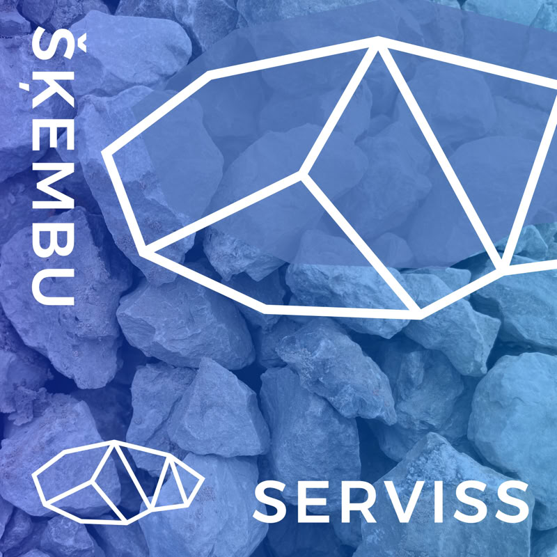 Zīmola Šķembu serviss logo elementi izvietoti grafiskā noformējumā.