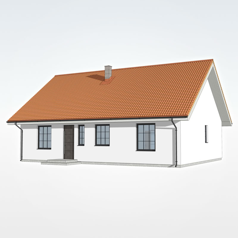 3D vizualizācija neliela izmēra privātmājai ar dakstiņu jumtu.