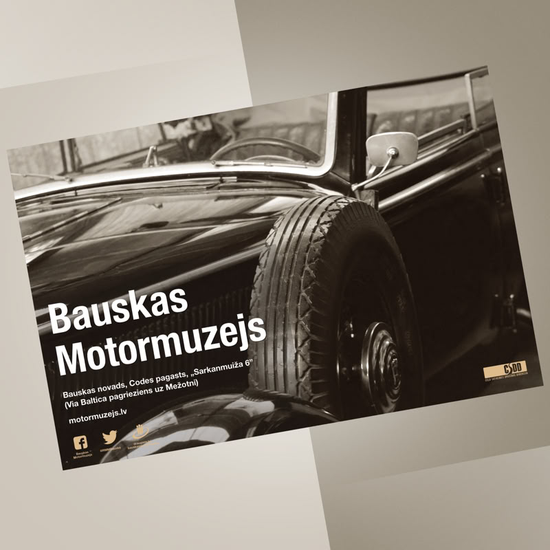 Foto plakāts ar uzrakstu Bauskas motormuzejs.